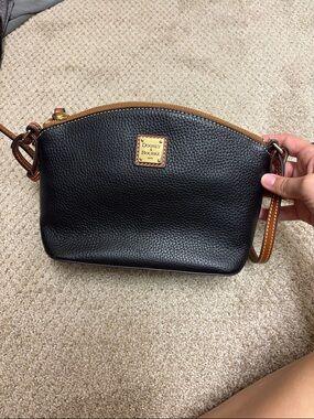 Dooney & Bourke Black with Tan Trim Pebbled Leather Crossbody